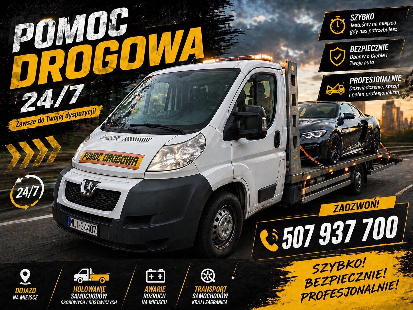 Laweta z samochodem — holowanie Dąbrowa Górnicza